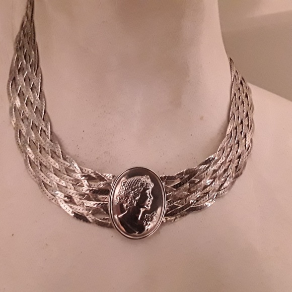 Jewelry - VTG SOLID 925 STERLING CAMEO CHOKER , 14 " ITALY